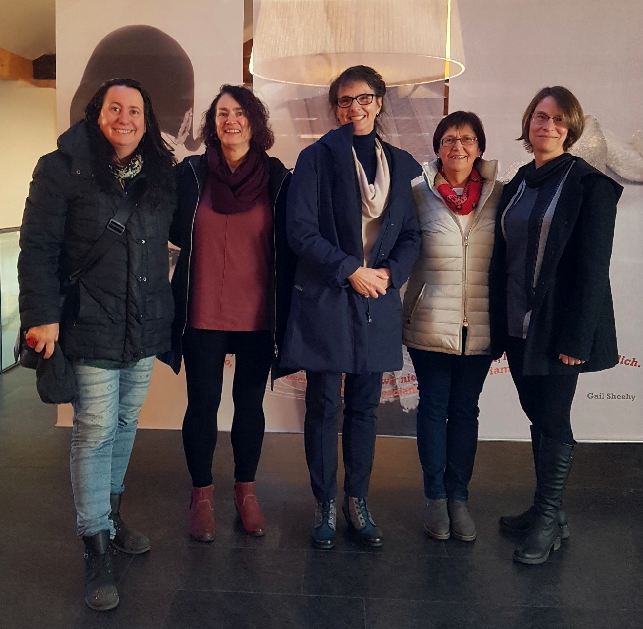 Visiting the Women’s Museum in Meran in 2018: From left to right: Astrid Schönweger, IAWM; Dr. Kathy Sanford, University of Victoria; Dr. Darlene Clover, University of Victoria; Sissi Prader, Women’s Museum Meran; and Dr. Nancy Taber, University Brock;