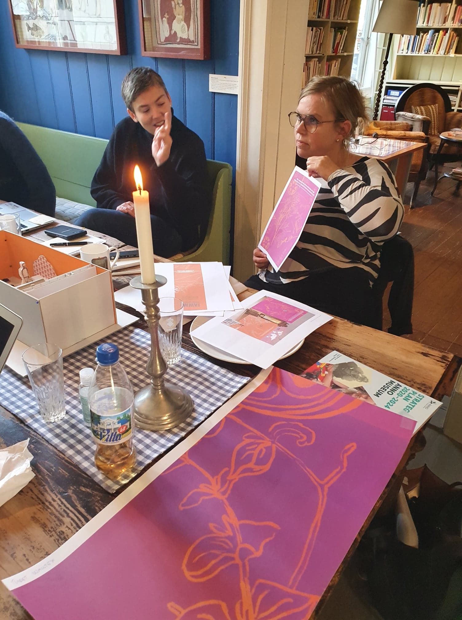 Project group meeting September 2020. From the left: Thea Aarbakke from the Women’s Museum in Norway and Ellen Jacobsen, graphic designer.